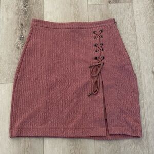 Anthropologie Textured Mauve Lace-Up Mini Skirt
